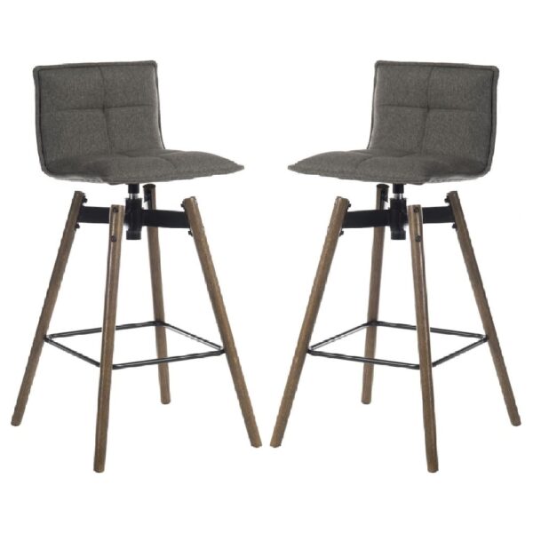 Silvis Grey Fabric Barstools With Dark Wooden Legs In Pair