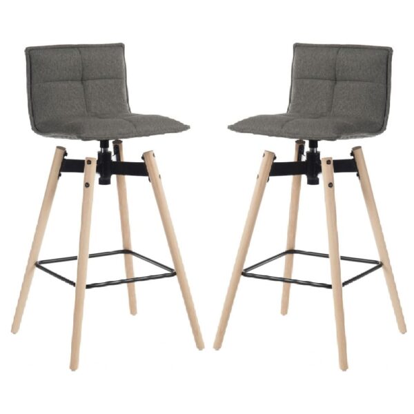 Silvis Grey Fabric Barstools With Light Wooden Legs In Pair