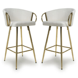 Visalia Cream Fabric Bar Stools With Gold Legs In Pair