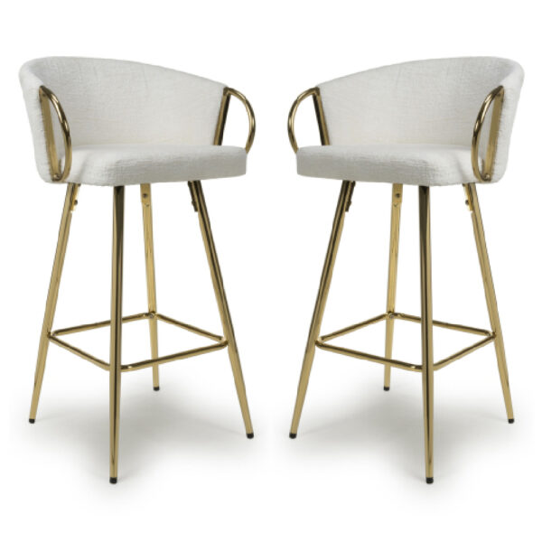 Visalia Cream Fabric Bar Stools With Gold Legs In Pair