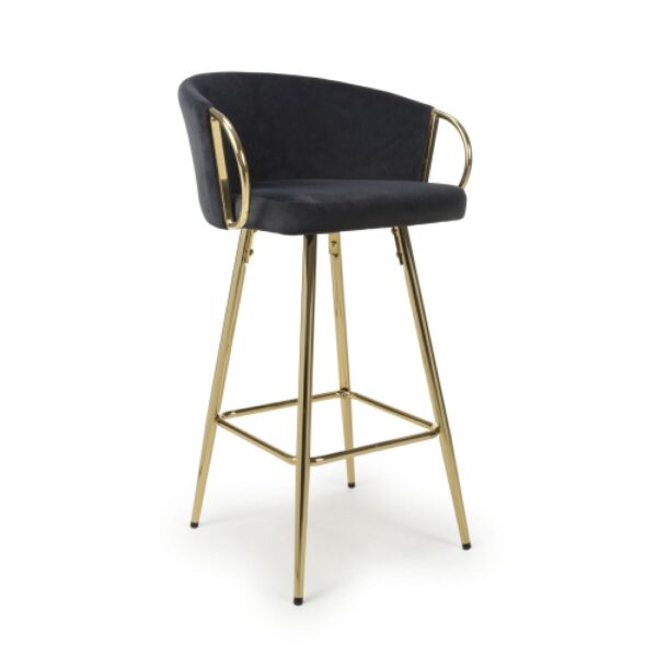 Visalia Velvet Bar Stool With Gold Legs In Black