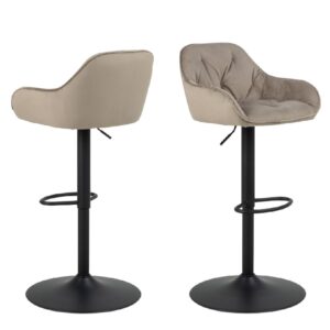 Bethel Beige Velvet Bar Stools With Black Base In Pair