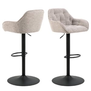 Bethel Monza Beige Fabric Bar Stools With Black Base In Pair