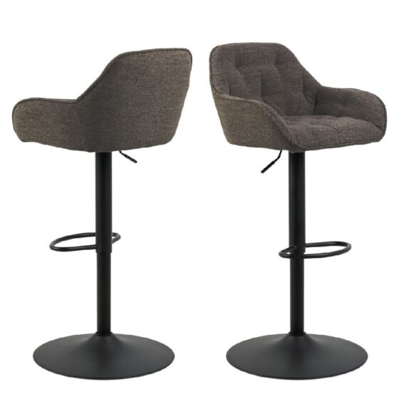 Bethel Taupe Fabric Bar Stools With Black Base In Pair