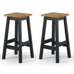 Consett Black And Oak Wooden Bar Stools In Pair