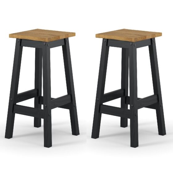 Consett Black And Oak Wooden Bar Stools In Pair