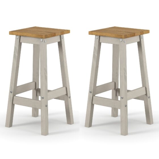 Consett Grey And Oak Wooden Bar Stools In Pair