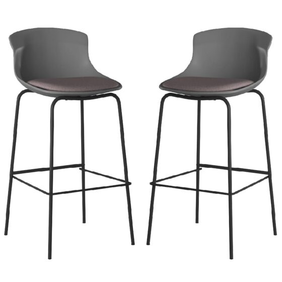 Hinton Grey Plastic Bar Stools With Fabric Seat In Pair