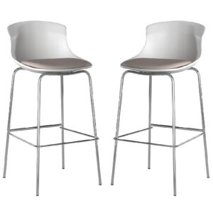 Hinton White Plastic Bar Stools With Fabric Seat In Pair