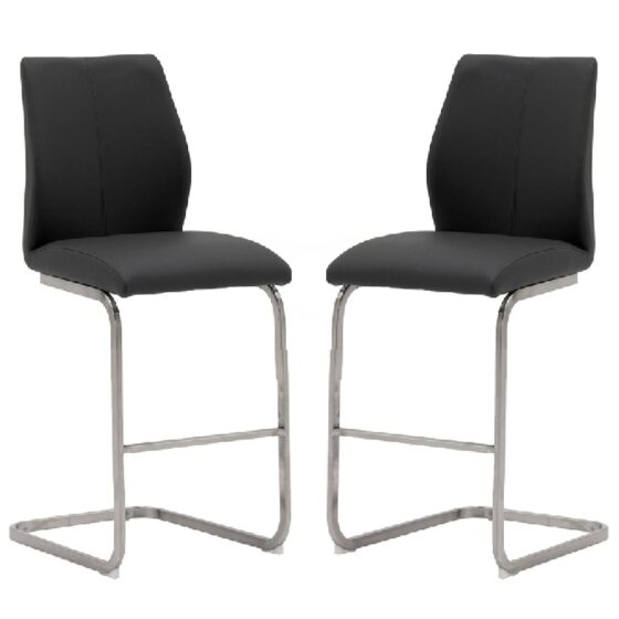 Ithaca Black Faux Leather Bar Stools With Chrome Base In Pair