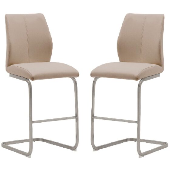 Ithaca Taupe Faux Leather Bar Stools With Chrome Base In Pair