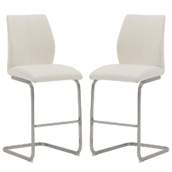 Ithaca White Faux Leather Bar Stools With Chrome Base In Pair