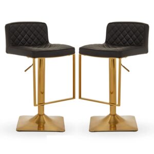 Baino Black Leather Bar Chairs With Gold Footrest In A Pair