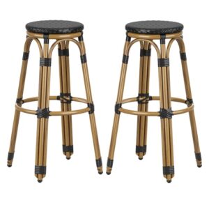 Toller Outdoor Black Aluminium Cane Effect Bar Stools In Pair