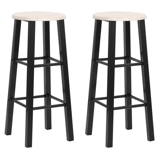 Adelia Natural Wooden Bar Stools With Steel Frame In A Pair