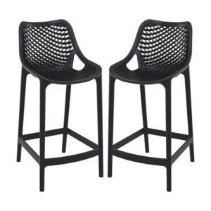 Arrochar Outdoor Black Polypropylene Bar Stools In Pair