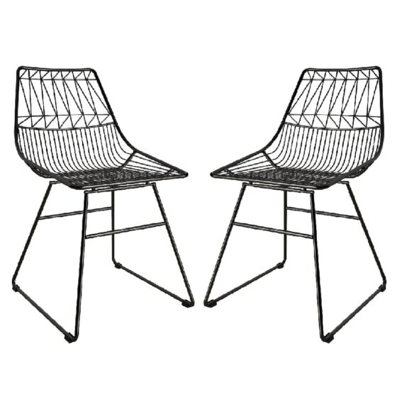 Auckland Black Metal Bistro Dining Chairs In Pair