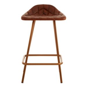 Australis Tan Leather Bar Stool With Iron Cubic Base