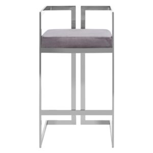 Azaltro Velvet Bar Stool In Grey With Silver Metalframe