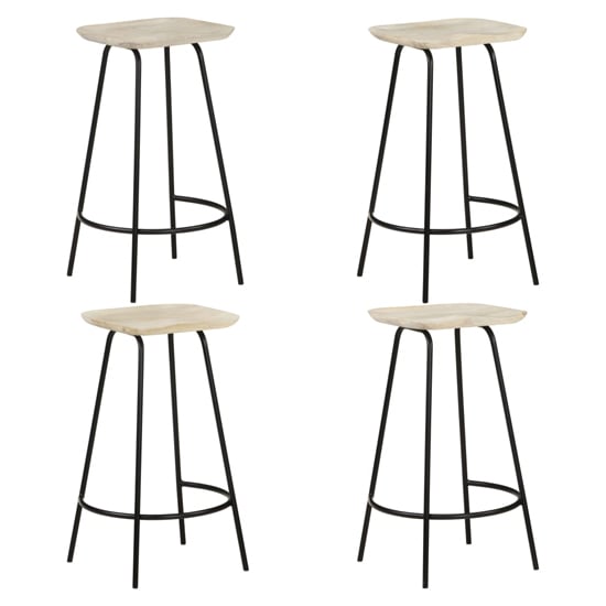 Azul Set Of 4 Wooden Bar Stools With Black Frame In Natural