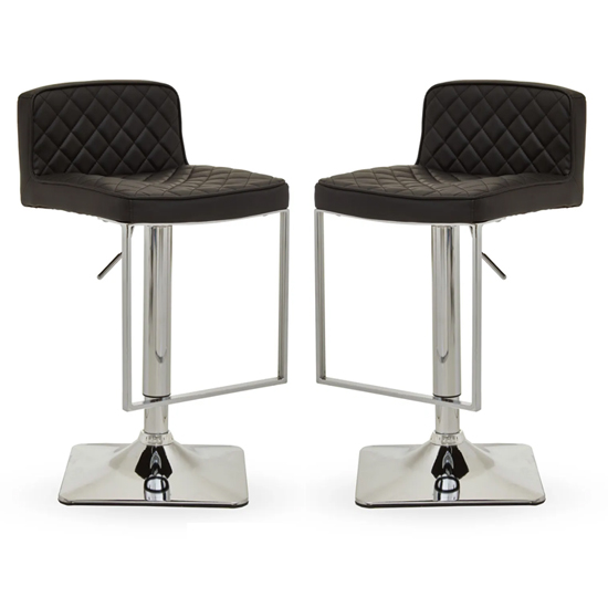 Baino Black Leather Bar Chairs With Chrome Footrest In A Pair