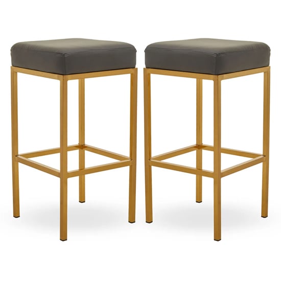 Baino Dark Grey Leather Bar Stools With Gold Legs In A Pair