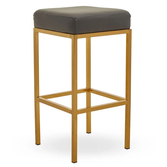 Baino Dark Grey PU Faux Leather Bar Stool With Gold Legs