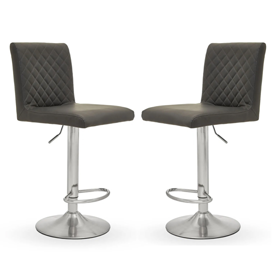 Baino Grey Leather Bar Chairs With Round Chrome Base In A Pair