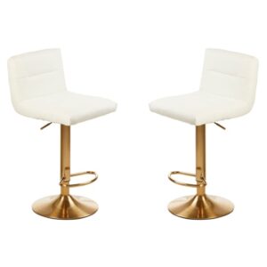 Baino White Leather Bar Chairs With Gold Base In A Pair