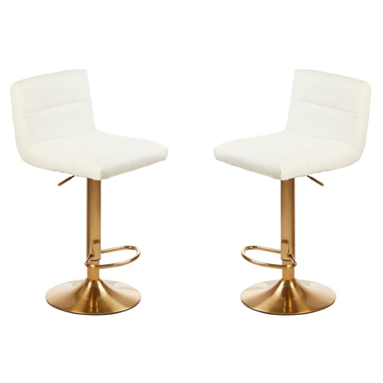 Baino White Leather Bar Chairs With Gold Base In A Pair