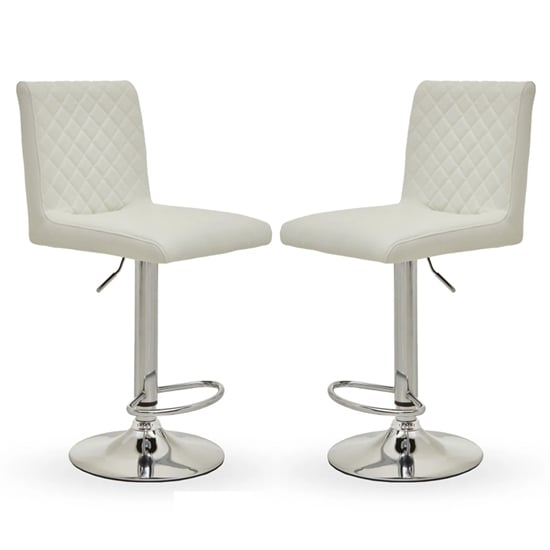 Baino White Leather Bar Chairs With Round Chrome Base In A Pair