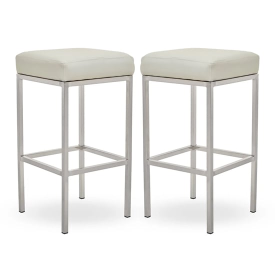 Baino White Leather Bar Stools With Chrome Legs In A Pair