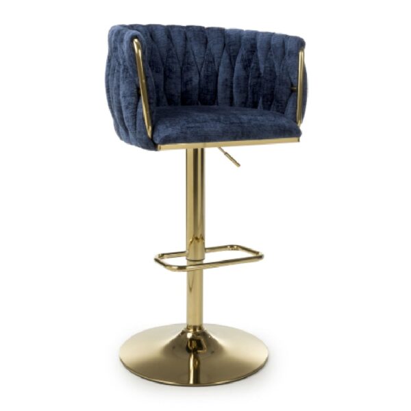 Bangor Fabric Bar Stool With Gold Base In Blue