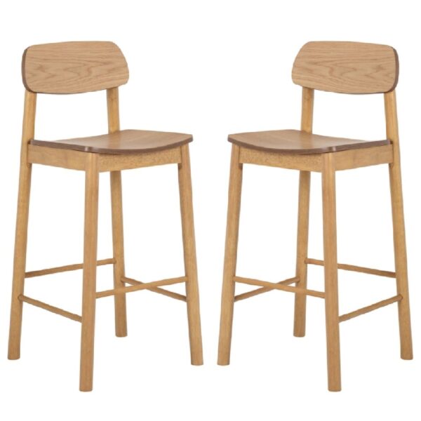 Bastrop Matt Oak Wooden Bar Stools In Pair