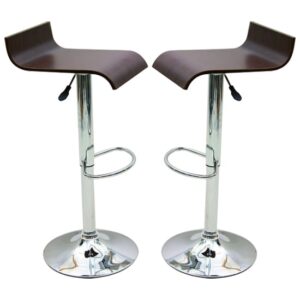 Belita Walnut Wooden Gas-Lift Bar Stools In Pair