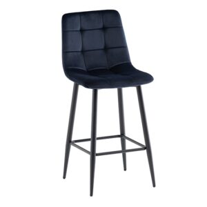 Belva Velvet Fabric Counter Bar Stool In Deep Blue