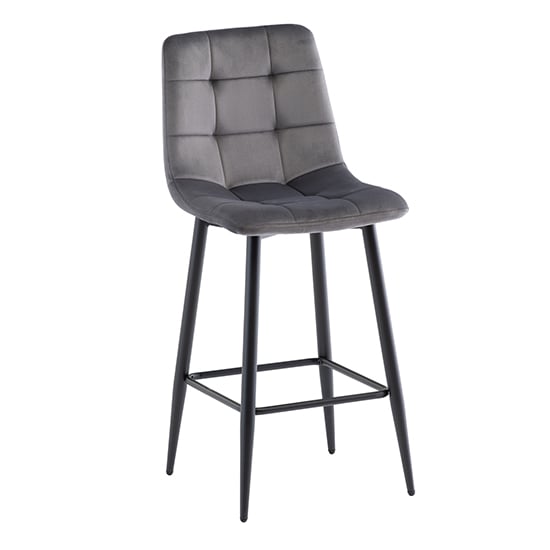 Belva Velvet Fabric Counter Bar Stool In Grey