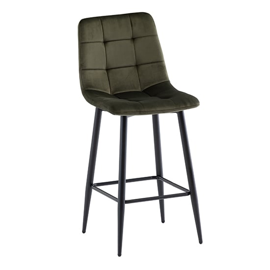 Belva Velvet Fabric Counter Bar Stool In Juniper Green