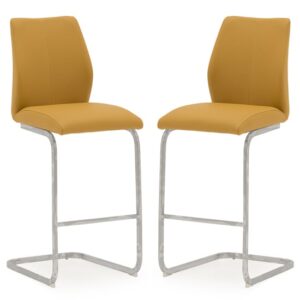 Bernie Pumpkin Leather Bar Chairs With Chrome Frame In Pair