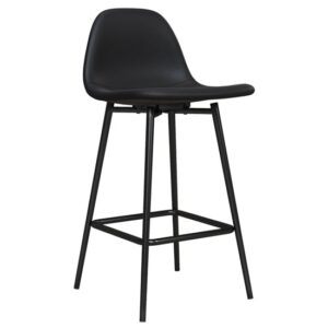 Calving Faux Leather Bar Chair With Black Metal Legs In Black