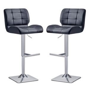 Candid Black Faux Leather Bar Stools With Chrome Base In Pair