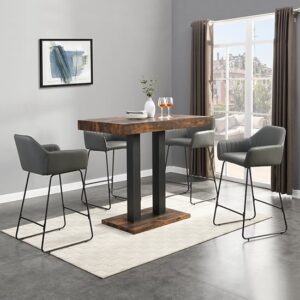 Caprice Small Rustic Oak Wooden Bar Table 4 Brooks Grey Stools