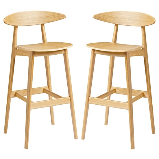 Clynnog Natural Oak Wooden Bar Stools In Pair