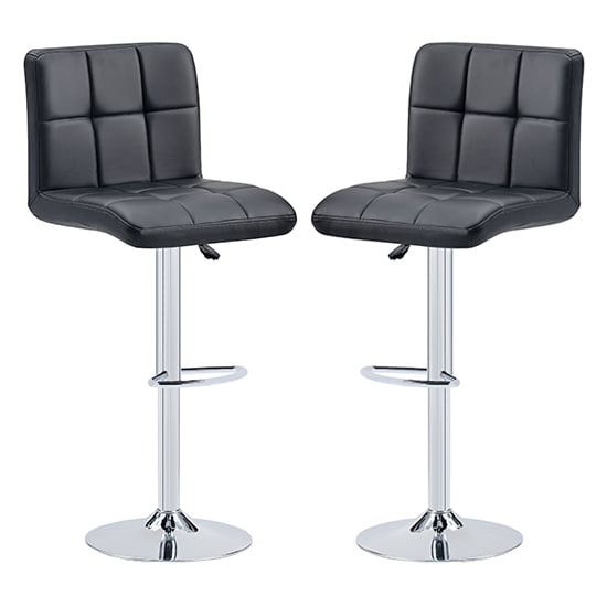 Coco Black Faux Leather Bar Stools With Chrome Base In Pair