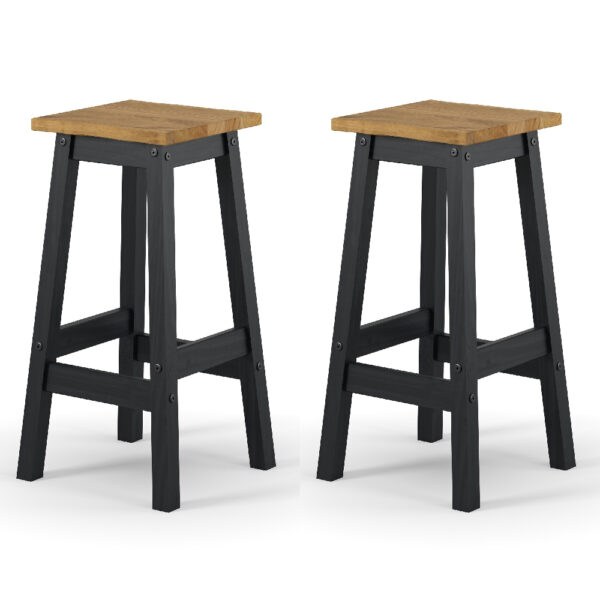 Consett Black And Oak Wooden Bar Stools In Pair