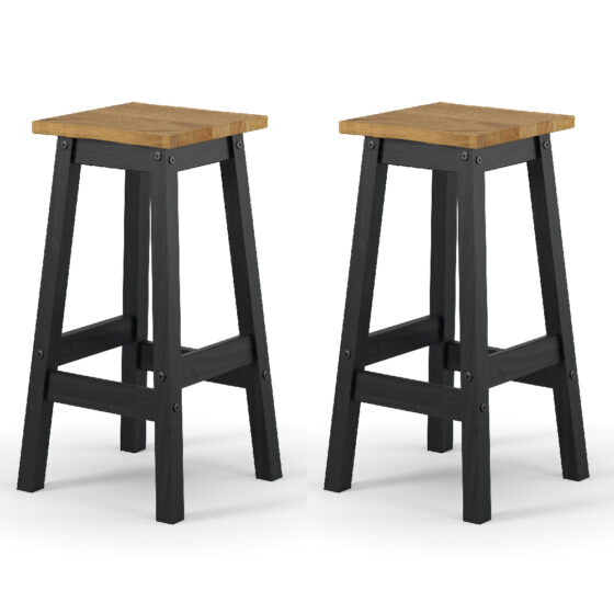 Consett Black And Oak Wooden Bar Stools In Pair