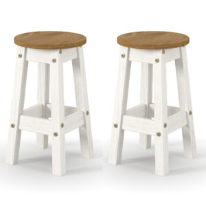 Consett White And Oak Round Wooden Bar Stools In Pair