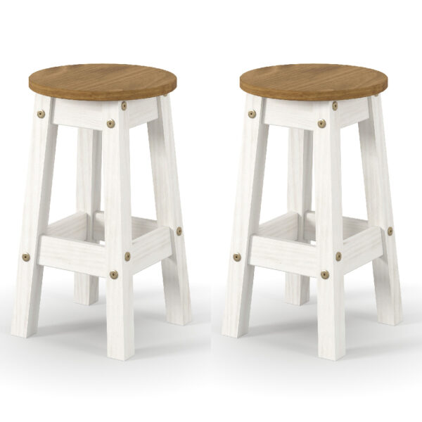 Consett White And Oak Round Wooden Bar Stools In Pair