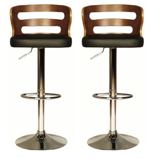 Dupont Black PU Bar Stools With Chrome Plated Base In Pair