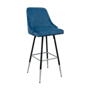 Fiona Blue Fabric Bar Stool With Metal Legs